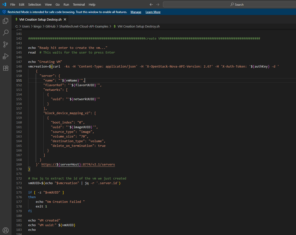 OpenStack API example creating a virtual machine