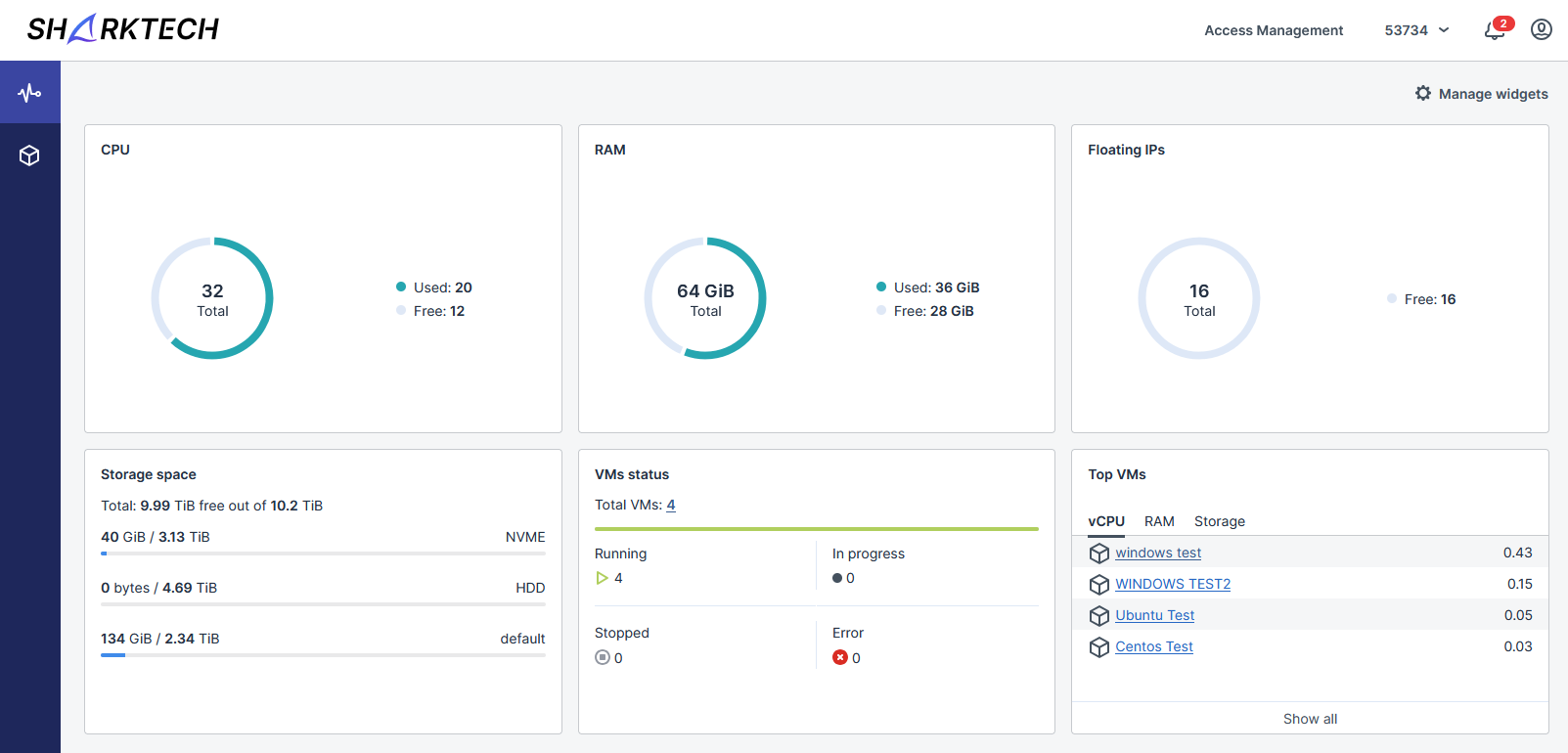 Cloud resource management interface
