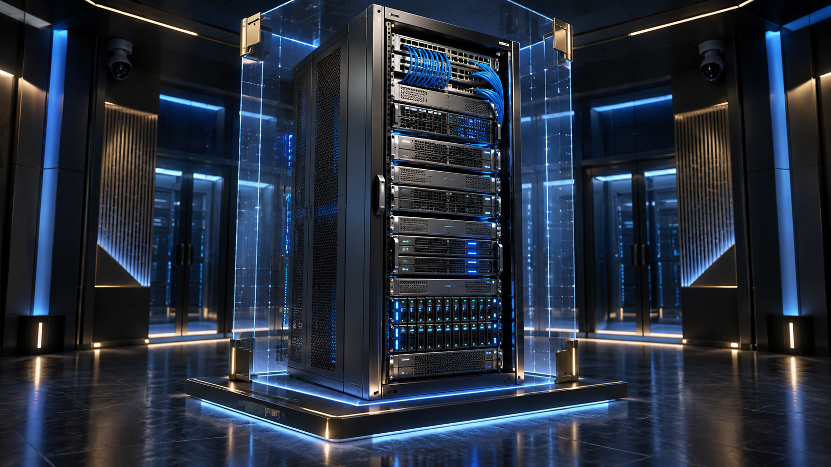 Illustration of a custom private cloud rack with compute, storage and networking