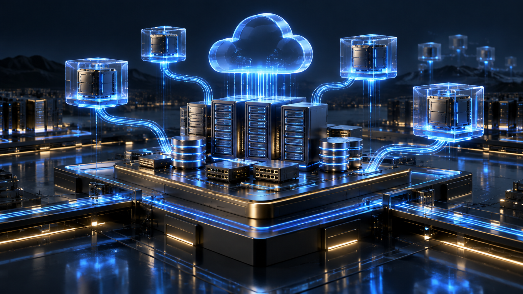 Illustration of a shared cloud resource pool powering virtual machines